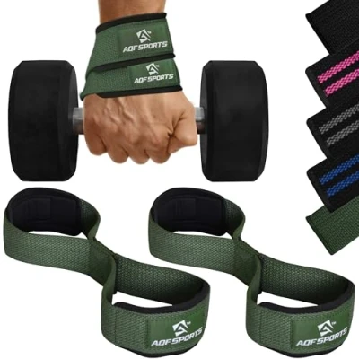 Abbildung von AQF Figur 8 Gepolstert Zughilfen Krafttraining, Bodybuilding Gewichte Training Lifting Straps, Handgelenkstütze Klimmzugband Für Fitness, Straps Powerlifting &amp; Kreuzheben (Militär Grün)