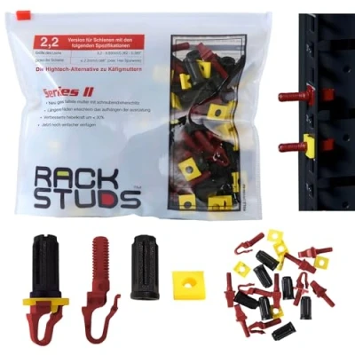 Abbildung von Rackstuds R100 Rack Mount Solution II Hardware Muttern und Schraubenersatz für Server Schienen, 19&quot; Quadratgestanzte Vertikalschienen, Käfigmuttern Ersatz, Rot 100er Pack 2,22 mm/0,086