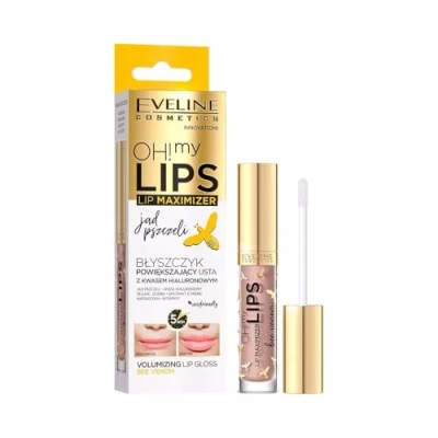Abbildung von Eveline Cosmetics Oh! My Lips Plumping Lip Gloss mit Hyaluronsäure &amp; Bienengift Sofortiges Volumen in 5 Minuten, angereichert VOLUME MAXIMIZE Technologie, pflegenden Ölen Vitaminen 4.5 ML