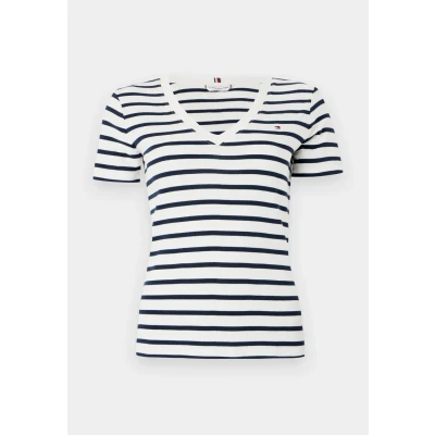 Abbildung von Tommy Hilfiger SLIM CODY V NECK Tshirt basic, Damen, Größe: XXS, Breton/ecu/dark night navy