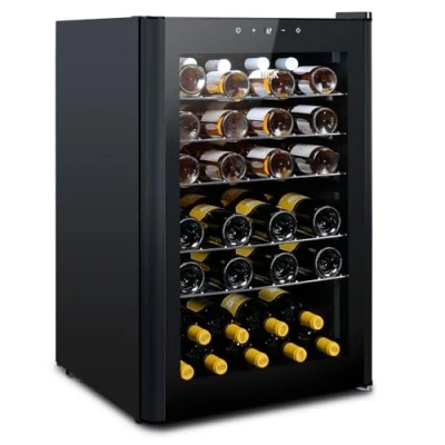 Abbildung von HCK 115 Liter Weinkühlschrank für 48 Flaschen, 4 22C Weinkühlschränke Flaschenkühlschrank, Getränkekühlschrank mit Glastür, Geräuscharmer Weinschrank, Frostfreie Vollglas Touchpanel, Schwarz
