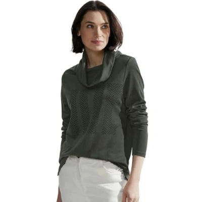 Abbildung von Cecil Volumenkragen Langarmshirt, Damen, Größe: Large, Grün