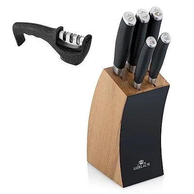 Abbildung von Gerlach Deco Black Messerblock Messerschärfer Messerset Küchenmesserset 5 Messer Edelstahl Buchenholz Küchenmesser Block Kochmesser Brotmesser Gemüsemesser Küche Küchenutensilien Küchenzubehör