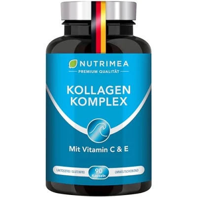 Abbildung von COLLAGEN Collyss® mit Natürlichem Vitamin C, E, A Kollagen Hydrolysat Peptide Typ I + II PATENTIERTE FORMEL Geschmacksneutrale Kapseln 900 mg