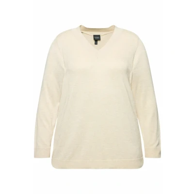 Abbildung von Ulla Popken Damen große Größen Übergrößen Plus Size Pullover, V Ausschnitt, Langarm, weicher Feinstrick