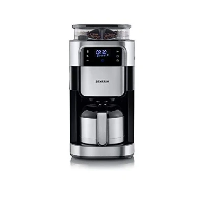 Abbildung von SEVERIN Filterkaffeemaschine mit Edelstahl Mahlwerk und Thermokanne, feinste Mahlung individuell auswählbarer Mahlgrad, 1000 W, für bis zu 8 Tassen / ca. 1 Liter, Schwarz, KA 4814