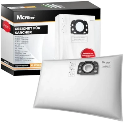 Abbildung von McFilter 10 Staubsaugerbeutel Vlies geeignet für Kärcher KFI 357 WD 2 Plus, 3 Serie, KWD 1 3, SE 4001, 4002, passend wie 2.863 314.0 Nass /Trockensauger mit Kunststoffdeckscheibe