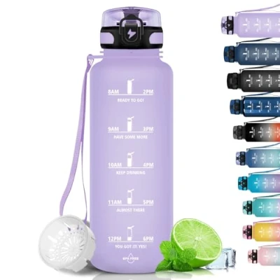 Abbildung von Grsta Trinkflasche 1.5 L Sport, BPA Frei, Kohlensäure Geeignet, Auslaufsicher, Wasserflasche mit Filter und Zeitmarkierung für Fitness, Fahrrad, Gym, Camping Schule