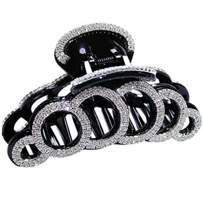 Abbildung von Damen Haarklammer Mit Strasssteinen,Strass Klaue Clip Starke Kiefer Pin Für Dickes Haar(Schwarz)