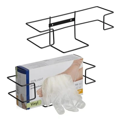 Abbildung von Relaxdays Handschuhspender, 2er Set, für Einweg Handschuhboxen, Wandmontage, HxBxT: 9,5 x 28 cm, Eisen, schwarz