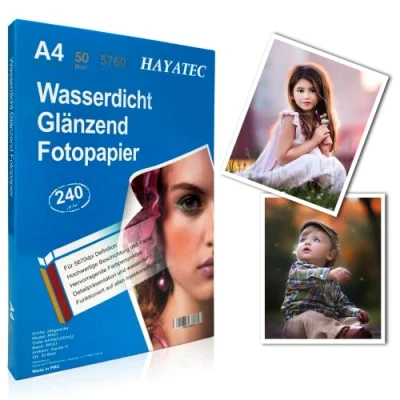 Abbildung von 50 Blatt Fotopapier A4 hoch glänzend Tintenstrahldrucker 240g/m² Fotokarten Photokarten Sofort Trocken Wasserfest Hochweiß Fotoblätter