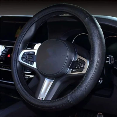 Abbildung von Pahajim Lenkradbezug Auto Lenkradhülle Universal 38cm Lenkrad überzug aus Mikrofaser Leder, Anti Rutsch Lenkradhüllen Spleißen Lenkradschutz für Sommer &amp; Winter (Schwarz)