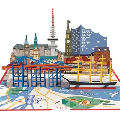 Abbildung von papercrush® Pop Up Karte Hamburg 3D mit Elbphilharmonie als Reisegutschein für Kurztrip, Geldgeschenk Musical, Geburtstagskarte Hamburger, Hotelgutschein zum Geburtstag