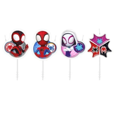 Abbildung von dekora Spidey Geburtstagskerzenset, 4 teilig, Design und sein Superteam, Dekoration für Kuchen Cupcakes, Bunt