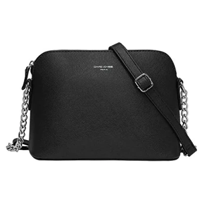 Abbildung von David Jones Damen Kleine Umhängetasche Frau Handtasche PU Leder Tasche Kette Schultertasche Crossbody Bag Abendtasche Zip Reißverschluss Party Handy City Clutch Mode Elegant Schwarz