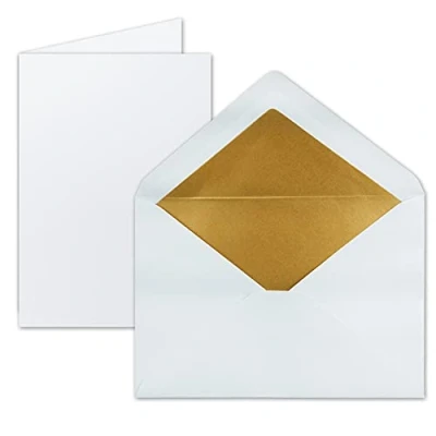 Abbildung von 10 Sets Faltkarten DIN A5 Hochweiß (Weiß) mit Umschläge C5 Gold Metallic Futter 14,8 x 21 cm FarbenFroh by GUSTAV NEUSER