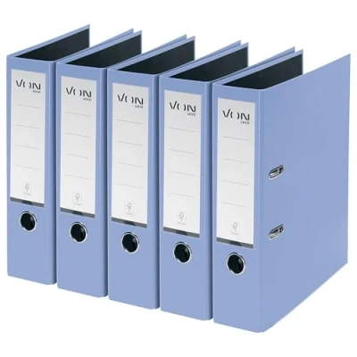 Abbildung von VON Leitz 5er Pack Ordner A4, Karton mit Kunststoffeinband, 80 mm Rückenbreite, Für 600 Blatt, FSC zertifizierter Karton, Aktenordner, Schule, Studium &amp; Zuhause, Hellblau, 10551030