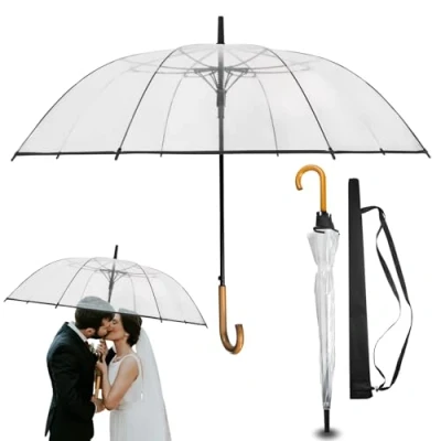 Abbildung von LOGAN &amp; BARNES Durchsichtiger Regenschirm Hochzeit mit hochwertigem Echtholzgriff Ø120cm Eleganter Großer 2 Personen Transparent XXL Modell CARDIFF