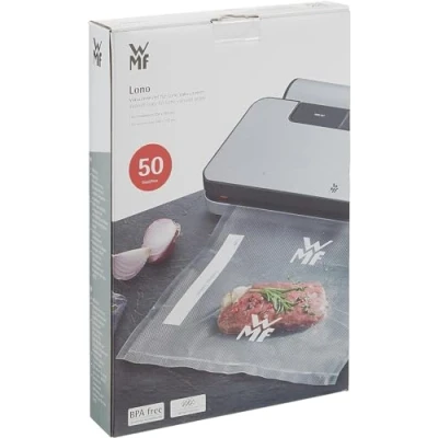 Abbildung von WMF Lono Vakuumbeutel für Vakuumiergerät, 50 Stück Vakuumierbeutel, 20 x 30 cm, 4 lagige Folie, strukturierte / glatte Seite, bpa frei, transparent