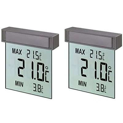 Abbildung von TFA Dostmann Vision digitales Fensterthermometer, 30.1025, großes Display mit Außentemperatur, L 97 x B 22 H 105 mm, 2er Set