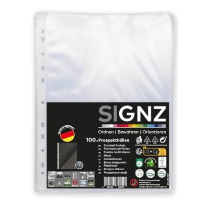 Abbildung von SIGNZ Prospekthüllen (DIN A4, 30 my), 100 Stück, glasklar, CO2 neutral hergestellt, made in Germany