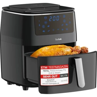 Abbildung von Tefal FW2018 Easy Fry Grill &amp; Steam Heißluftfritteuse 3 in 1 (Air Fryer, und Dampfgarer) 7 automatische Programme 6,5 Liter energiesparend gesunde Friteuse ohne Öl Schwarz XXL