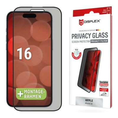 Abbildung von Displex Displayschutzglas »Privacy Glass Full Cover«, für Apple iPhone 16, (1 St.), Displayschutzfolie, Schutzfolie, Bildschirmschutz, kratz &amp; stoßfest