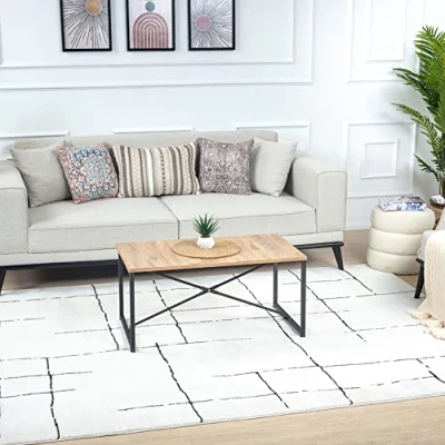 Abbildung von Surya Kalix Wohnzimmer Teppich modern Abstrakt Design in Marmor Optik für 200x275 cm, Esszimmer, Schlafzimmer groß, weicher Kurzflor Grau, Schwarz und Creme