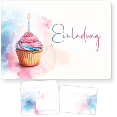 Abbildung von beriluDesign 12 Einladungskarten zum Kindergeburtstag mit Umschlägen Geburtstagseinladung Muffin Cupcake (Muffin + Umschläge)
