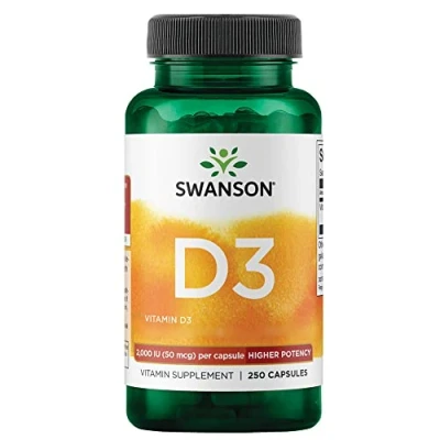 Abbildung von Swanson Vitamin D3 50mcg (2000 IU), Depot, alle 2 Tage 1 Kapsel, 250 Kapseln, hochdosiert, Laborgeprüft, Sojafrei, Glutenfrei, Ohne Gentechnik