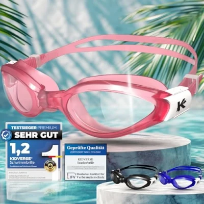 Abbildung von KIDVERSE Schwimmbrille Kinder Bruchsicher 100% Wasserdicht Geprüfte mit UV Schutz &amp; Anti Beschlag Bruchsichere Gläser Taucherbrille für Jungen Mädchen