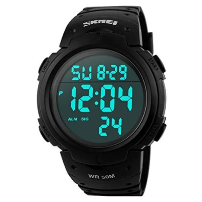 Abbildung von SKMEI Digitale Herren Armbanduhr, wasserdicht, LED Hintergrundbeleuchtung, große Zahlenanzeige, Multifunktions Sport schwarz, digital, Schwarz , Armband