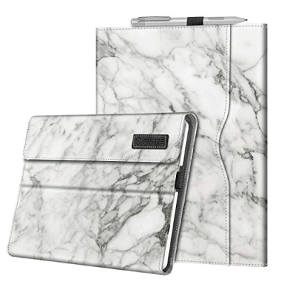Abbildung von Fintie Hülle für Microsoft Surface Go 4 / 3 2 10 Zoll Tablet Multi Sichtwinkel Kunstleder Schutzhülle mit Dokumentschlitze, Type Cover Kompatibel, Marmor Weiß