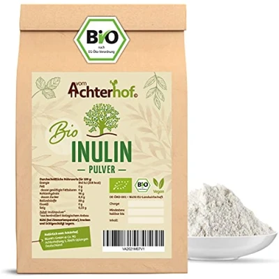 Abbildung von Inulin Pulver BIO 500g kalorienarmer Ballaststoff aus der Agave feinkörnig in Konsistenz und gut wasserlöslich ideal für Getränke zum Kochen Backen verwendbar vom Achterhof
