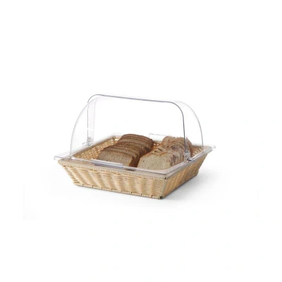 Abbildung von HENDI Brotkorb mit Rolltop Haube 36,5 x 33,5 24,5 cm Polycarbonat Bambuskorb Optik, Gastro Buffet