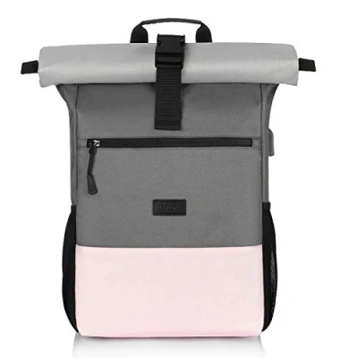 Abbildung von RJEU Uni Rucksack Damen,Schulrucksack Mädchen Teenager,Rolltop Frauen mit 17 Zoll Laptopfach &amp; Anti Diebstahl Tasche für Freizeit,Schule,Arbeit,Reisen (Rosa 26L)