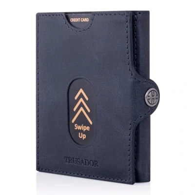 Abbildung von TRUSADOR Slim Wallet Valencia I 8 Karten Mini Geldbörse Herren klein mit RFID Schutz Damen &amp; Portemonnaie Credit Card Holder Geldbeutel Münzfach, Navy