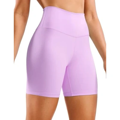 Abbildung von CRZ Yoga Naked Feeling Damen Kurze Leggings High Waist Blickdicht Fithess Shorts Radlerhose Sporthose 15cm Flieder 36