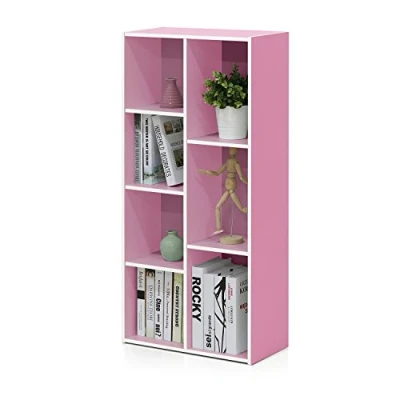 Abbildung von Furinno Luder 7 würfelig Reversibles offenes Regal, Weiß/Rosa