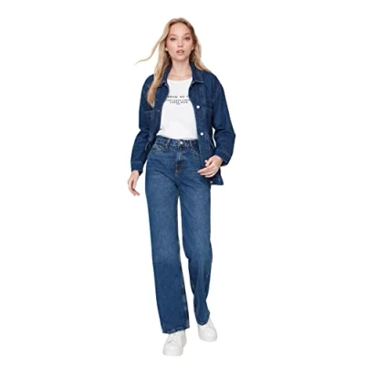 Abbildung von Trendyol Damen Herren Hoher Bund Weites Bein der 90er Jeans, Blau, 38 EU