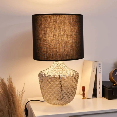 Abbildung von Pauleen 48102 Brilliant Jewel Tischleuchte max20W E27 Glaslampe Kristall Rauchglas/Schwarz Tischlampe 230V Glas/Stoff