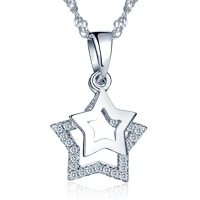 Abbildung von Unendlich U Damen Halskette Beweglich Doppel Pentagramme Sterne 925 Sterling Silber Zirkonia Anhänger Kette, mit Weiße Geschenkbox/Blaue Geschenktasche (Silber(mit Geschenkbox))