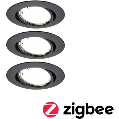 Abbildung von Paulmann 924.65 LED Einbauleuchte Base Basisset schwenkbar Smart Home Zigbee Coin rund 90mm 20 3x4,9W 3x430lm 230V dimmbar 3000K Schwarz matt