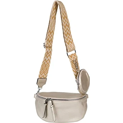 Abbildung von styleBREAKER Damen Halbmond Crossbody Schultertaschen Set 2 Teilig, Schultergurt mit Zick Zack Rauten Muster 02012396, Farbe:Gold