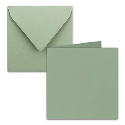 Abbildung von 25x Quadratisches Falt Karten Set 15 x cm mit Brief Umschlägen Eukalyptus (Grün) Nassklebung für Grußkarten, Einladungen &amp; mehr