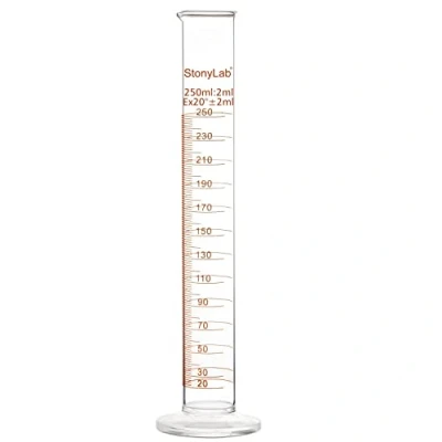 Abbildung von stonylab 1er Pack Messzylinder, Borosilikatglas 250 ml Glass Cylinder Schwere Mauer Graduiertes Glas Messzylinder