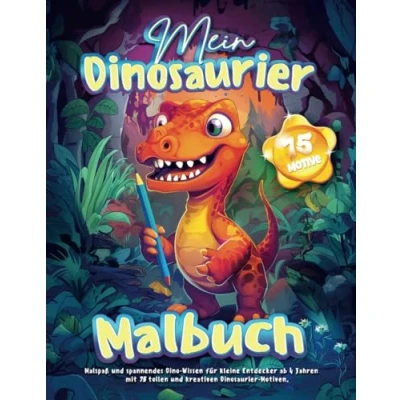 Abbildung von Mein Dinosaurier Malbuch: Schönes Kreatives Dino Motiv Buch zum Ausmalen, 75 Motive, darunter T Rex, Stegosaurus u.v.m. Malheft für Jungen &amp; Mädchen mit spannendem Wissen ab 4 Jahren
