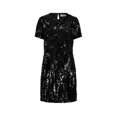 Abbildung von Cartoon Damen Pailletten Kleid Kurzarm Schwarz,38