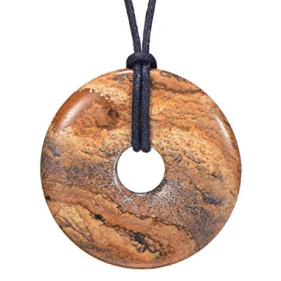 Abbildung von Morella Damen Halskette 80 cm Donut Edelstein Anhänger Bilderjaspis im Samtbeutel