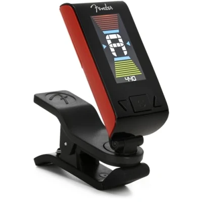 Abbildung von Fender Original Clip On Tuner, Chromatisches Stimmgerät mit 360 Helles LCD Display, Vibrationsbasiert für Gitarre Bass Ukulele, Hochpräzise Abstimmung, Fiesta Red